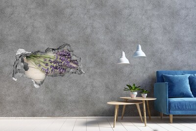 Wandsticker 3D doorkijk Lavendelveld achter de muur