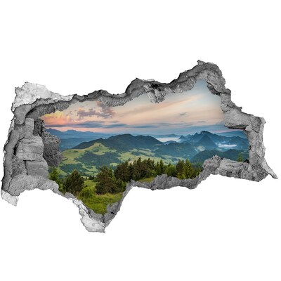 Zelfklevende 3D wandsticker illusie Berglandschap bij zonsopgang