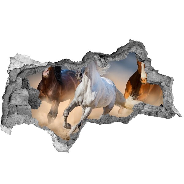 Zelfklevende 3D wandsticker illusie Wilde galop van paarden