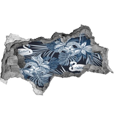 3D muursticker gescheurde muur Tropisch paradijs met flamingo's