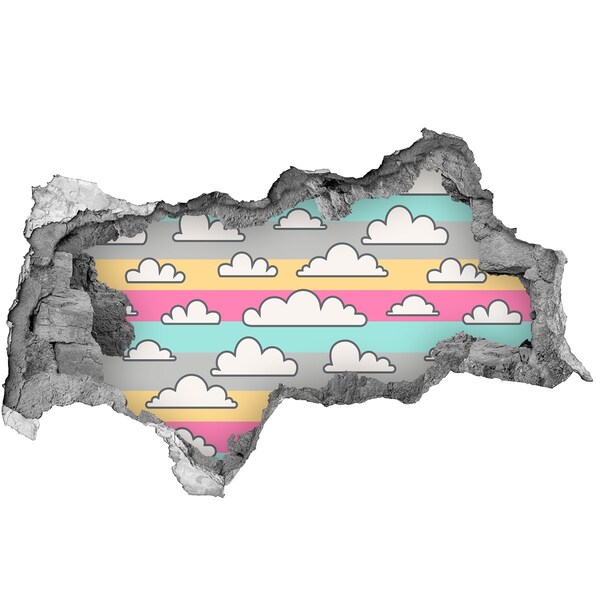 Zelfklevende 3D wandsticker illusie Kleurrijke wolken op een gestreepte achtergrond