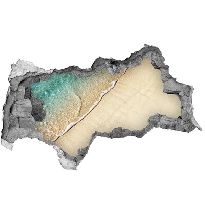 3D muursticker gescheurde muur Caribisch strand door een gat in de muur