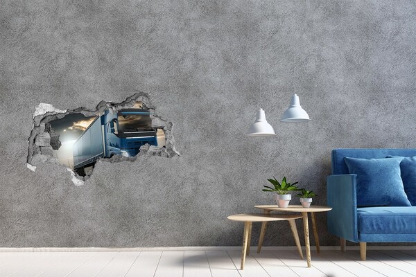3D muursticker gescheurde muur Vrachtwagen onderweg