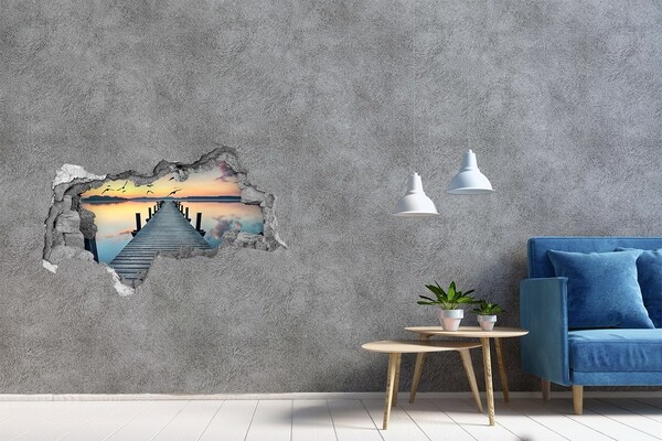 Zelfklevende 3D wandsticker illusie Zonsondergang boven het meer
