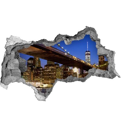 Zelfklevende 3D wandsticker illusie Brooklyn Bridge 's nachts