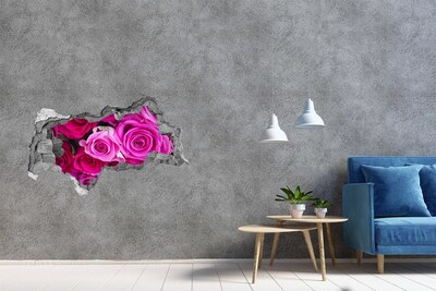 Zelfklevende 3D wandsticker illusie Rozen in een gat in de muur