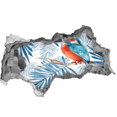 3D muursticker gescheurde muur Tropische vogel tussen de bladeren