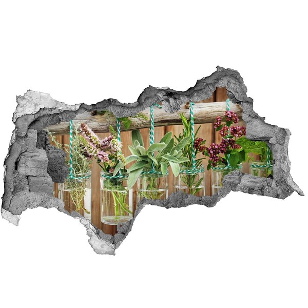 Wandsticker 3D doorkijk Kruidentuin in potten