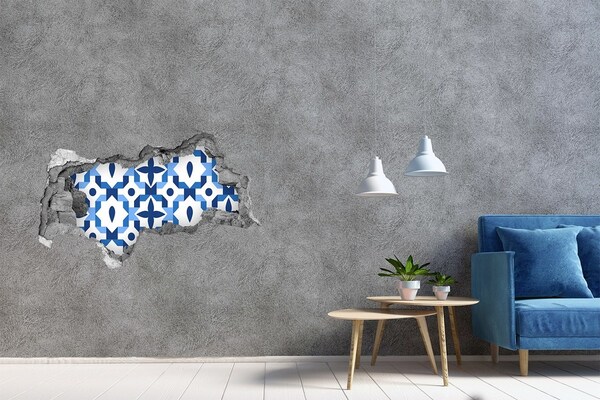 Zelfklevende 3D wandsticker illusie Blauwe patronen op de muur