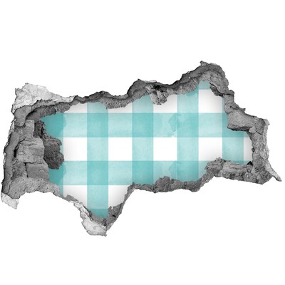 3D sticker gat in stenen muur Een beschadigde muur met een blauw raster.