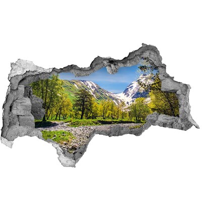 3D muursticker gescheurde muur Berglandschap met een rivier