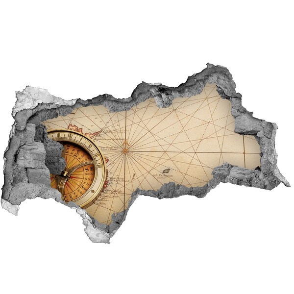 3D sticker gat in stenen muur Oude zeekaart