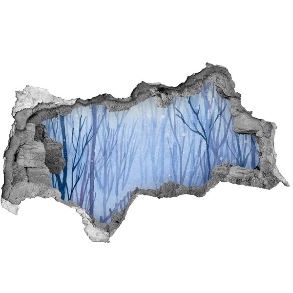 Wandsticker 3D doorkijk Winterlandschap gezien door een gat in de muur