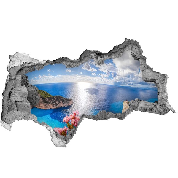 Zelfklevende 3D wandsticker illusie Uitzicht vanaf de klif boven de zee