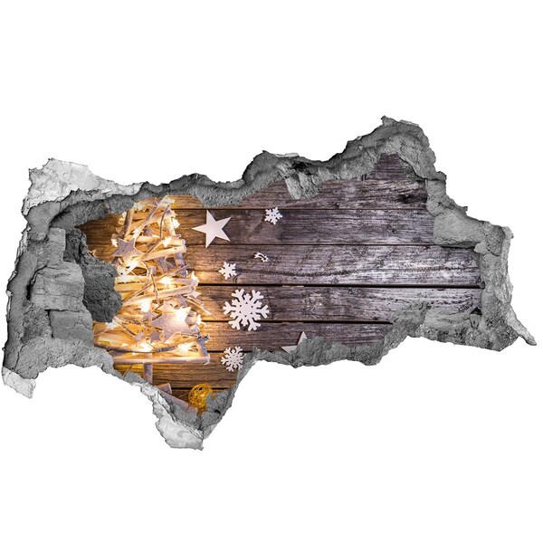 3D sticker gat in stenen muur Winterlandschap met kerstversieringen