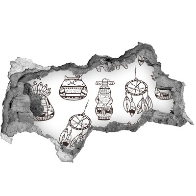 3D sticker gat in stenen muur Etnische patronen op de muurachtergrond