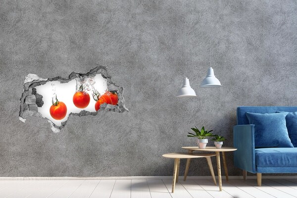 3D muursticker gescheurde muur Sappige tomaten in water