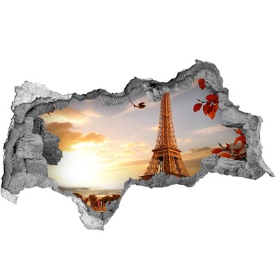 Wandsticker 3D doorkijk De Eiffeltoren in de ondergaande zon.