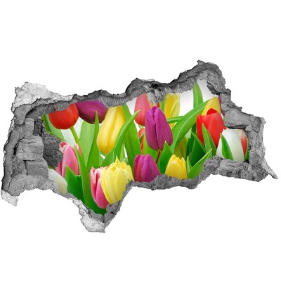 Zelfklevende 3D wandsticker illusie Een bloemenparadijs met tulpen.