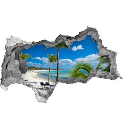 Wandsticker 3D doorkijk Paradijselijk strand met palmbomen