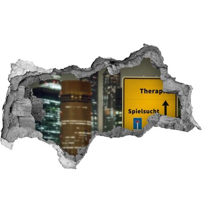3D muursticker gescheurde muur Stad 's nachts met therapeutische bewegwijzering.