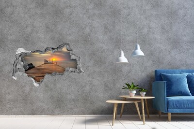 3D sticker gat in stenen muur Zonsondergang boven de pier