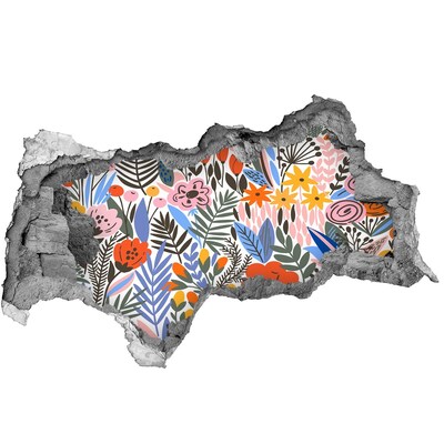 3D muursticker gescheurde muur Bloemenmuurschildering door een gat in de muur