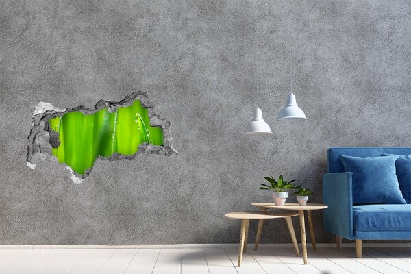 Zelfklevende 3D wandsticker illusie Groene weide met waterdruppels