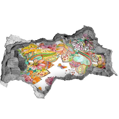 3D muursticker gescheurde muur Een bloemenparadijs achter de muren.