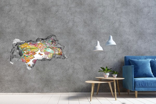 3D muursticker gescheurde muur Een bloemenparadijs achter de muren.