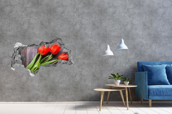 3D muursticker gescheurde muur Bloemen in beton