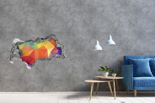 Zelfklevende 3D wandsticker illusie Kleurrijke geometrische vormen in een gat in de muur