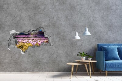 Wandsticker 3D doorkijk Een bloemenveld in de zon.