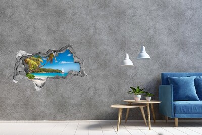 3D muursticker gescheurde muur Tropisch strand met palmbomen