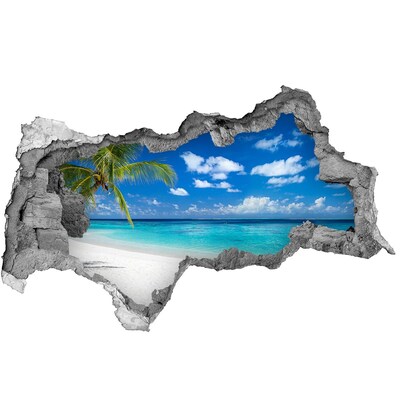 Wandsticker 3D doorkijk Tropisch strand met palmbomen