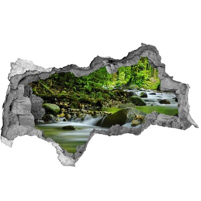 Zelfklevende 3D wandsticker illusie Waterval in het tropisch regenwoud