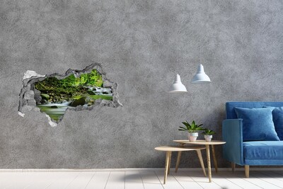 Zelfklevende 3D wandsticker illusie Waterval in het tropisch regenwoud