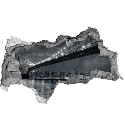 Wandsticker 3D doorkijk Brooklyn Bridge 's nachts