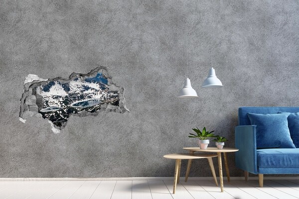 3D sticker gat in stenen muur Bergmeer in de Alpen