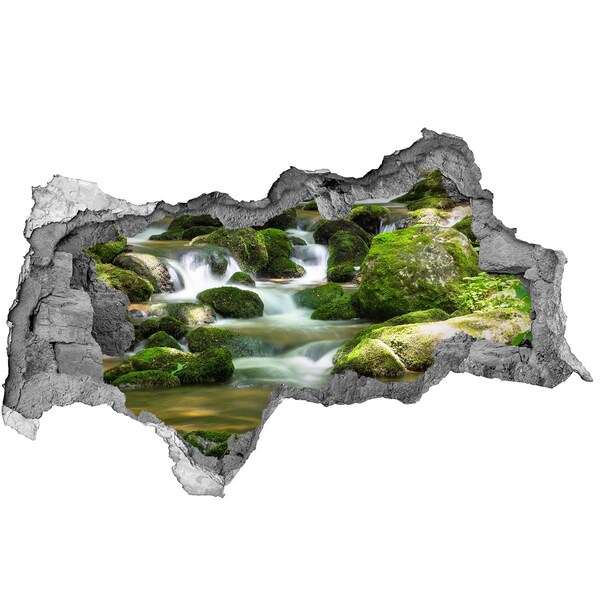 Zelfklevende 3D wandsticker illusie Waterval in het groene bos