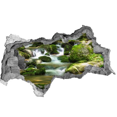 Zelfklevende 3D wandsticker illusie Waterval in het groene bos