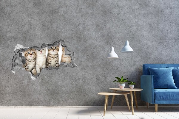 3D muursticker gescheurde muur Het kattentrio achter het gat in de muur