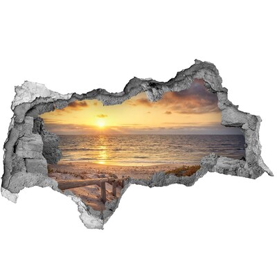 Zelfklevende 3D wandsticker illusie Zonsondergang boven het strand