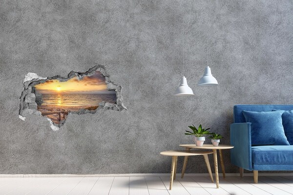 Zelfklevende 3D wandsticker illusie Zonsondergang boven het strand