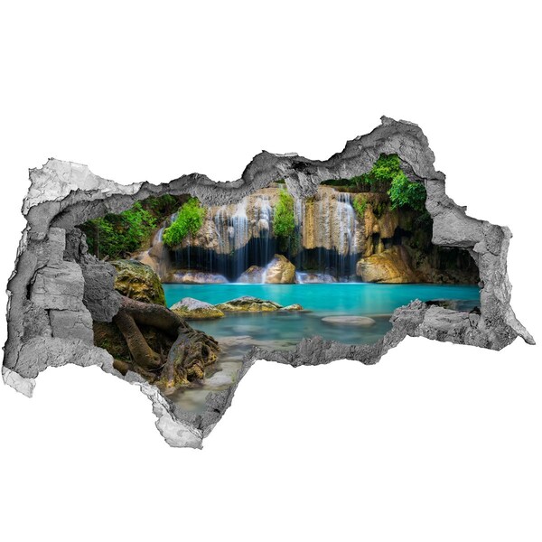 3D sticker gat in stenen muur Een waterval in een tropisch paradijs