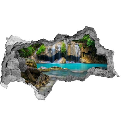 3D sticker gat in stenen muur Een waterval in een tropisch paradijs