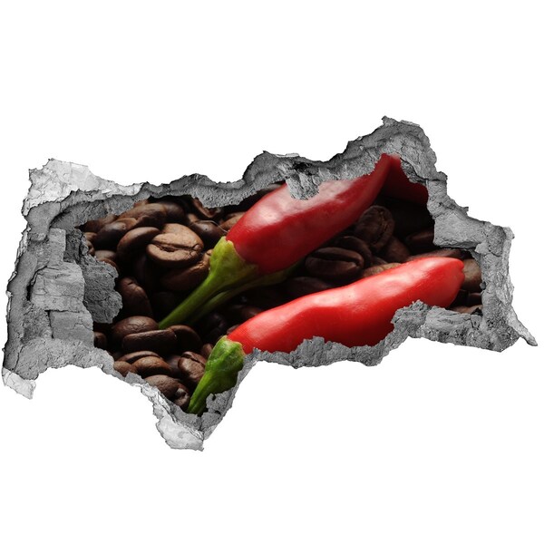 3D muursticker gescheurde muur De pittige smaak van koffie en chili.