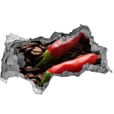 3D muursticker gescheurde muur De pittige smaak van koffie en chili.