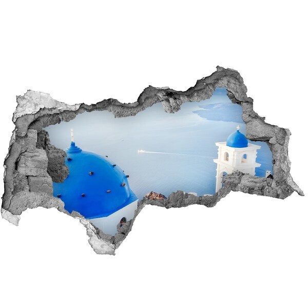3D muursticker gescheurde muur Uitzicht vanaf Santorini