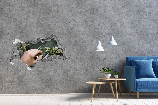 3D muursticker gescheurde muur Gewicht met marihuana